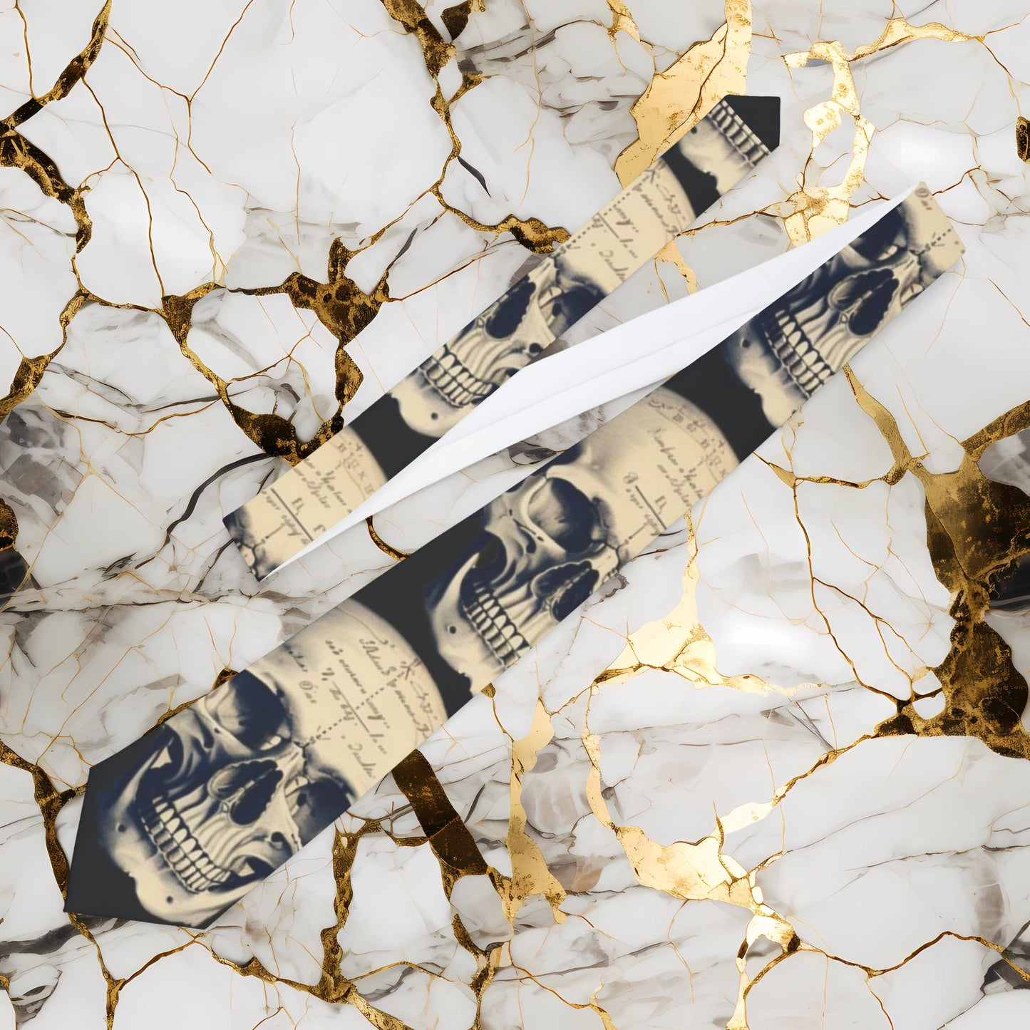 Vintage Skull Pattern Necktie — Gothic Retro Skeleton Print Tie