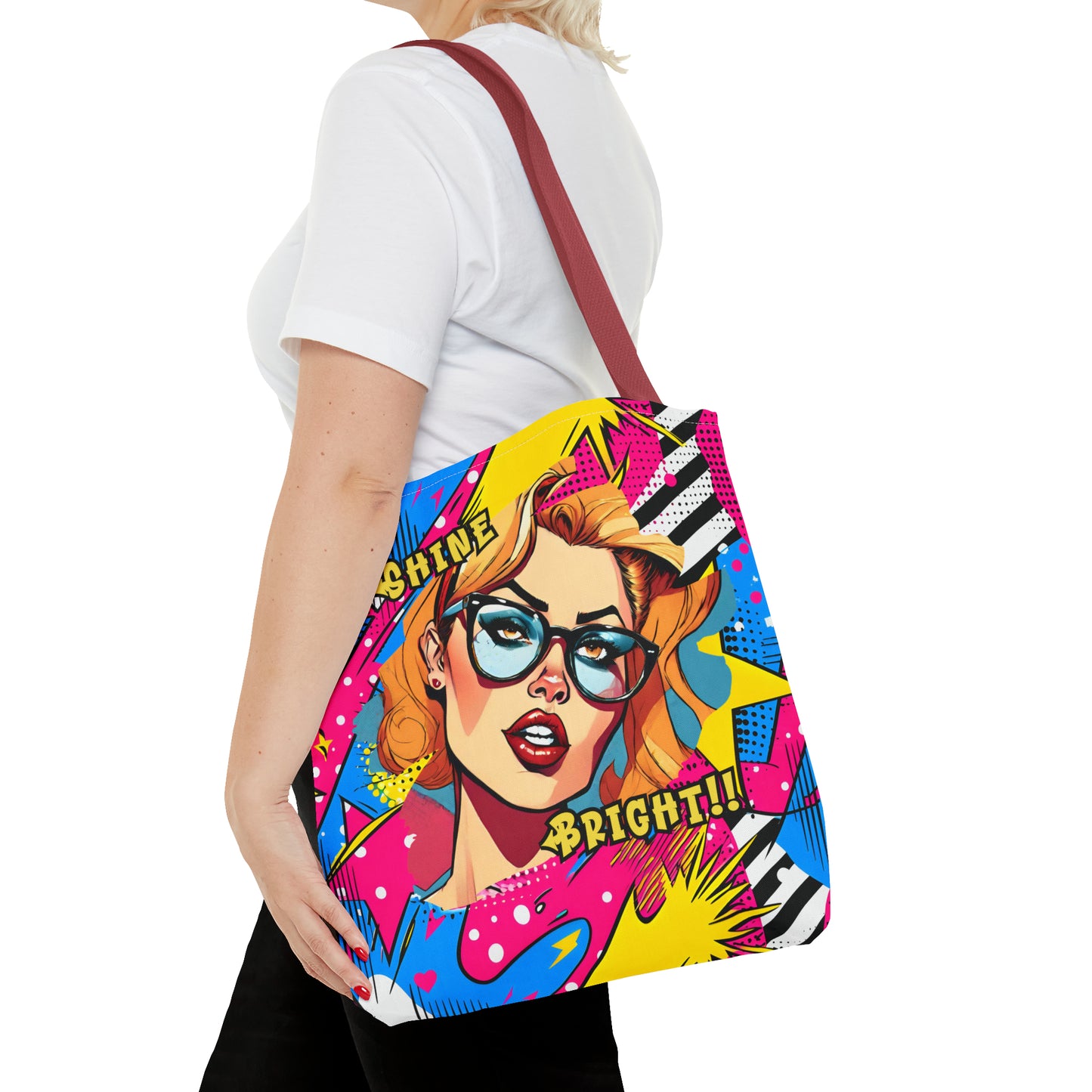 Shine Bright Lady on a Abstract Comic Pop AOP Tote Bag