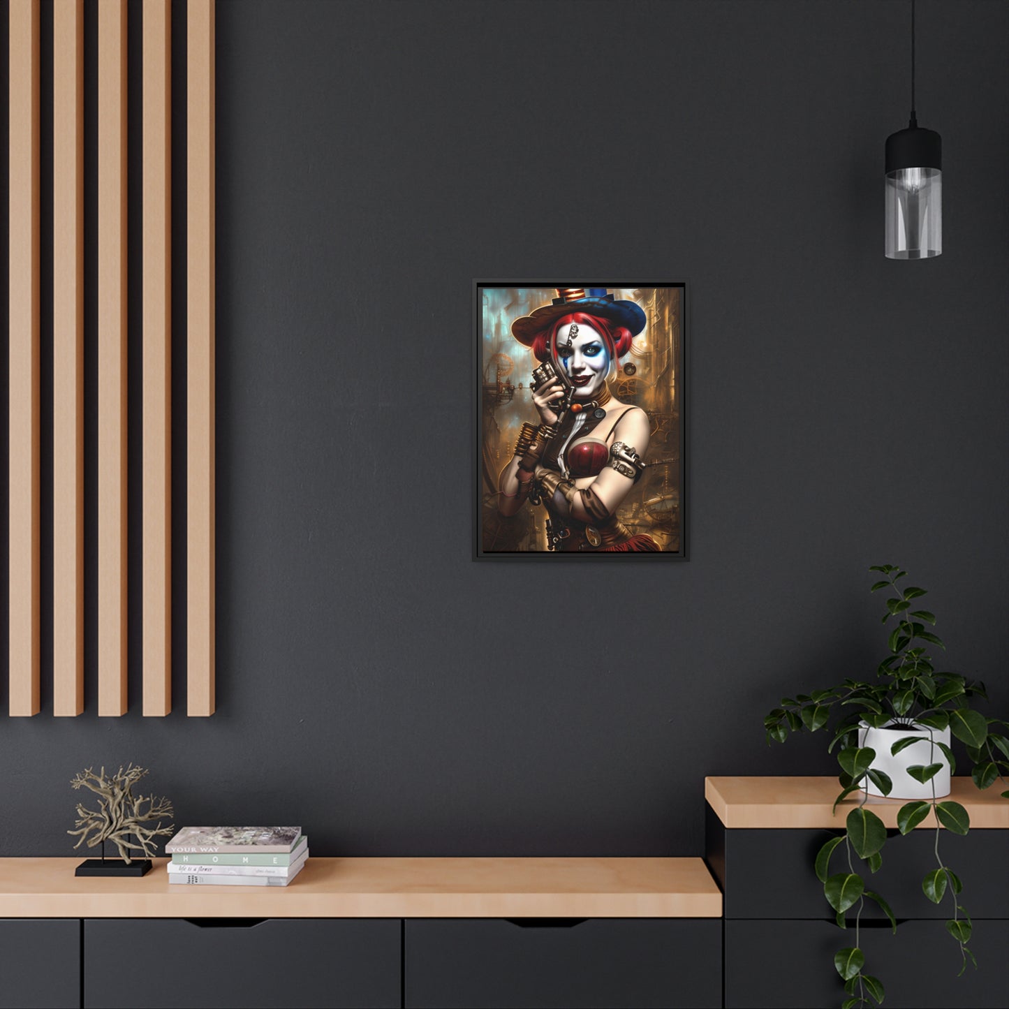 Hyper Realistic Steampunk Harley Quinn Matte Canvas, Black Frame