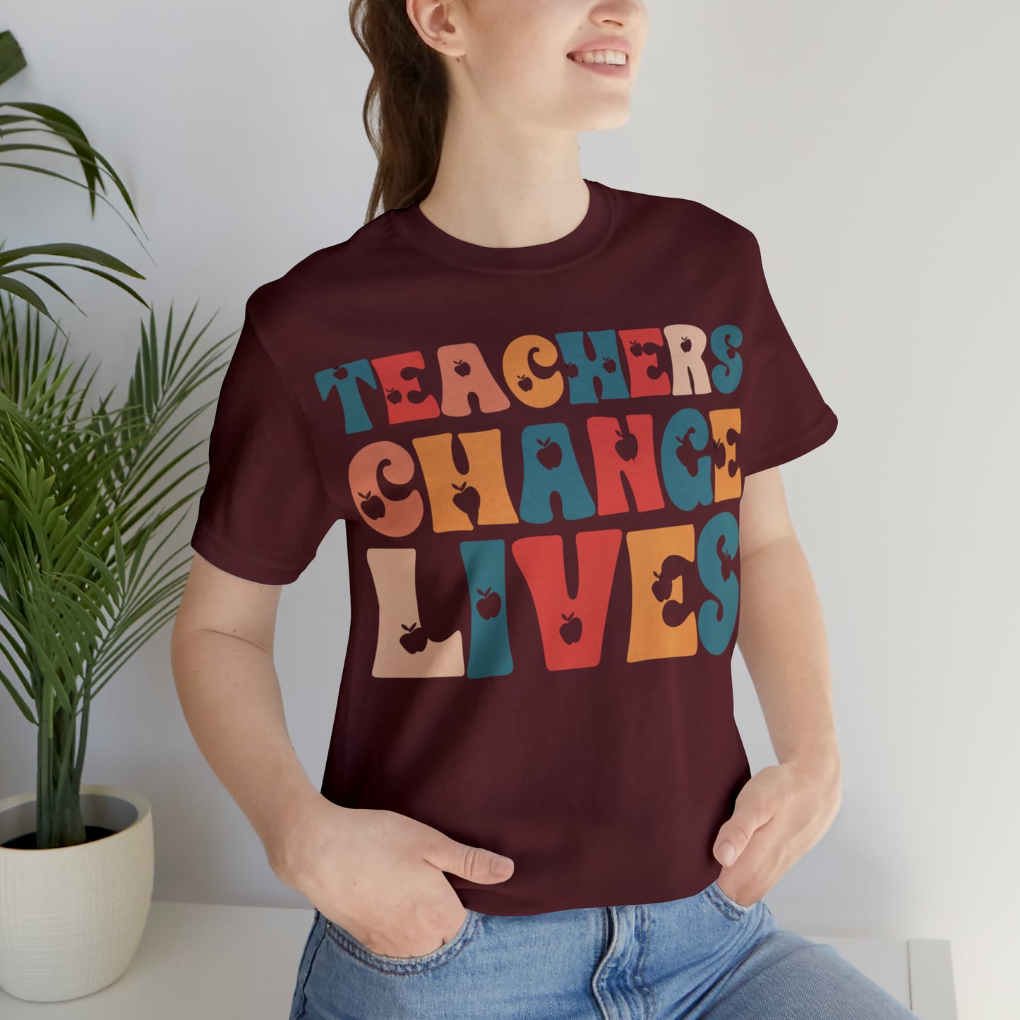 Colorful Teachers Change Lives Back to School Unisex Jersey Short Sleeve Tee Gifts for him, Gifts for Her