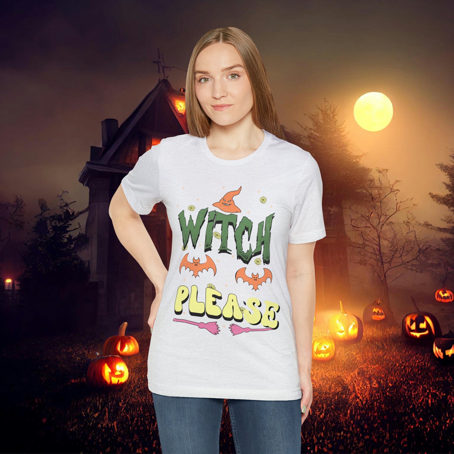 Witch Please Retro Groovy Halloween Unisex Jersey Short Sleeve Tee Gifts for Her Gifts for him