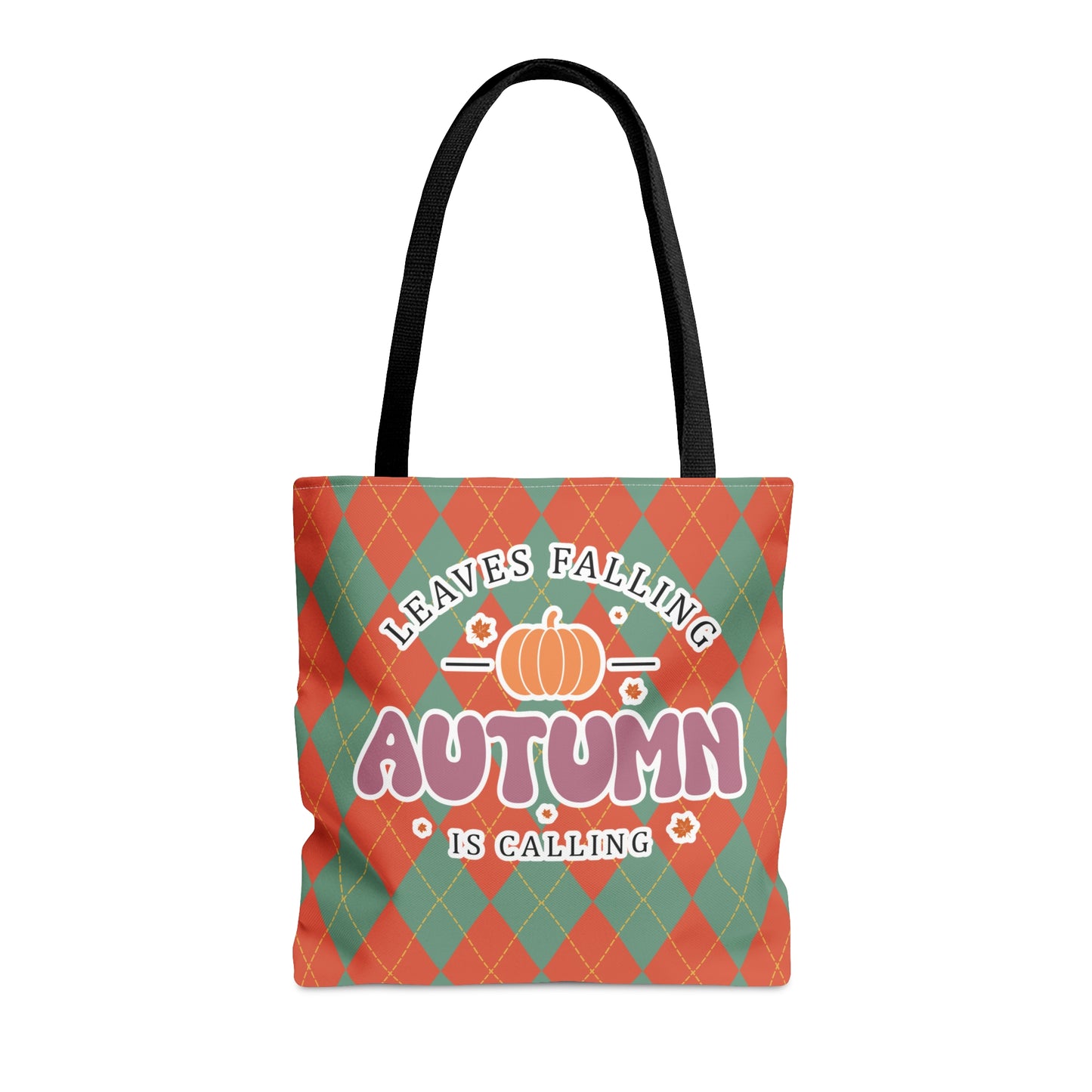 Vintage Green and Orange Rhombus pattern Fall Tote Bag (AOP) - Embrace Autumn's Beauty on the Go