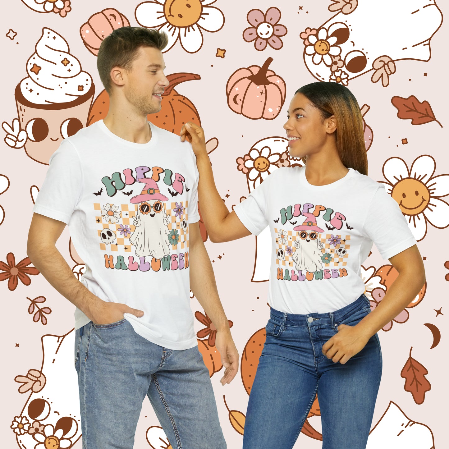 Hippie Halloween Retro Groovy Unisex Jersey Short Sleeve Tee Gifts for Him Gifts For her