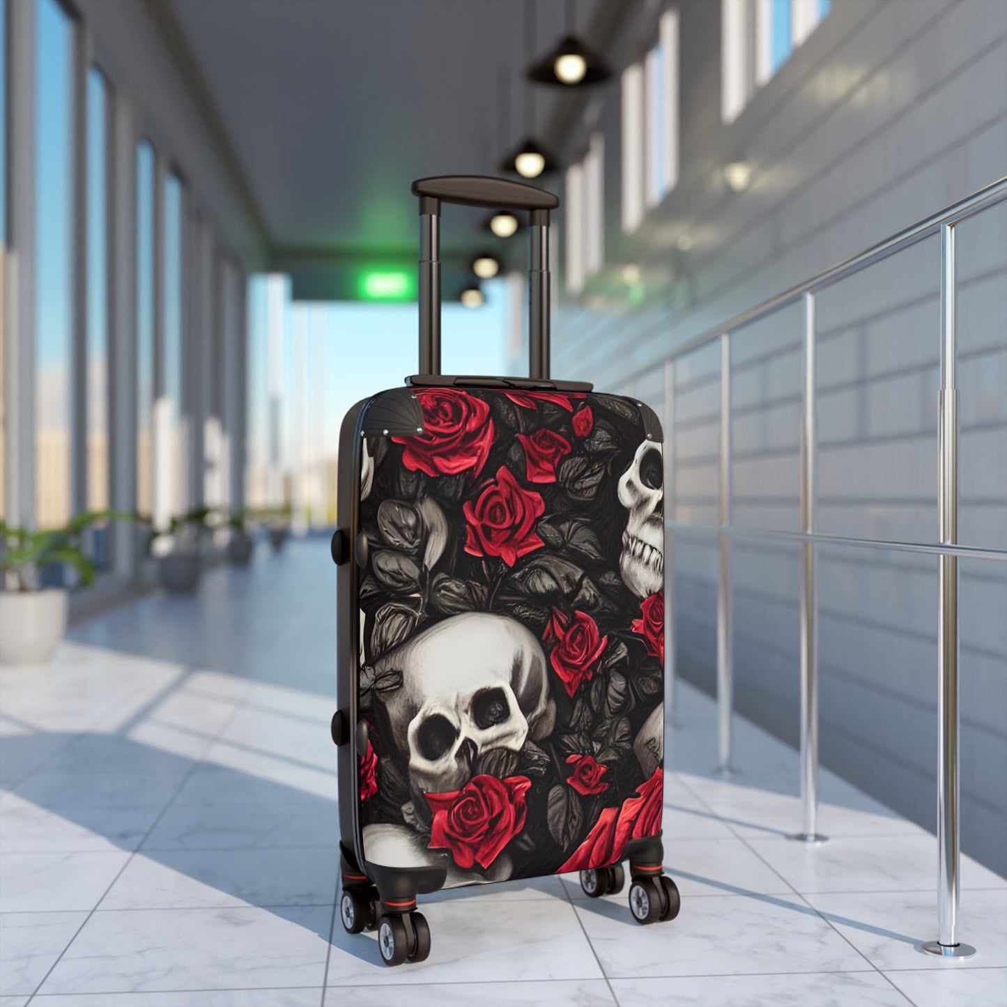 Hyper Realistic Skulls and Red Roses by artist Anne-Laure Goupil Suitcase