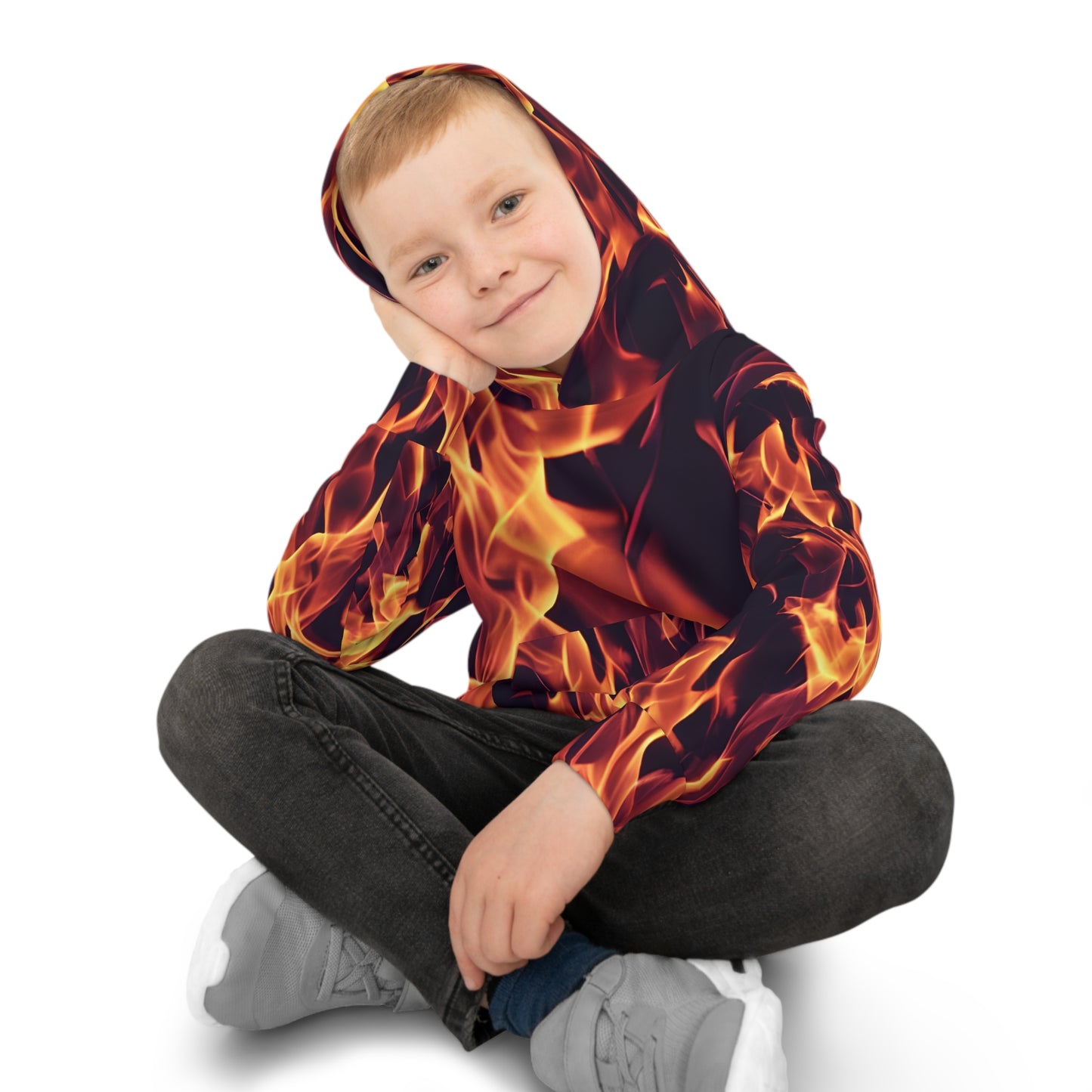 Fuel their Style: All Over Print Children's Hoodie with Dynamic Flames Children's Hoodie (AOP)