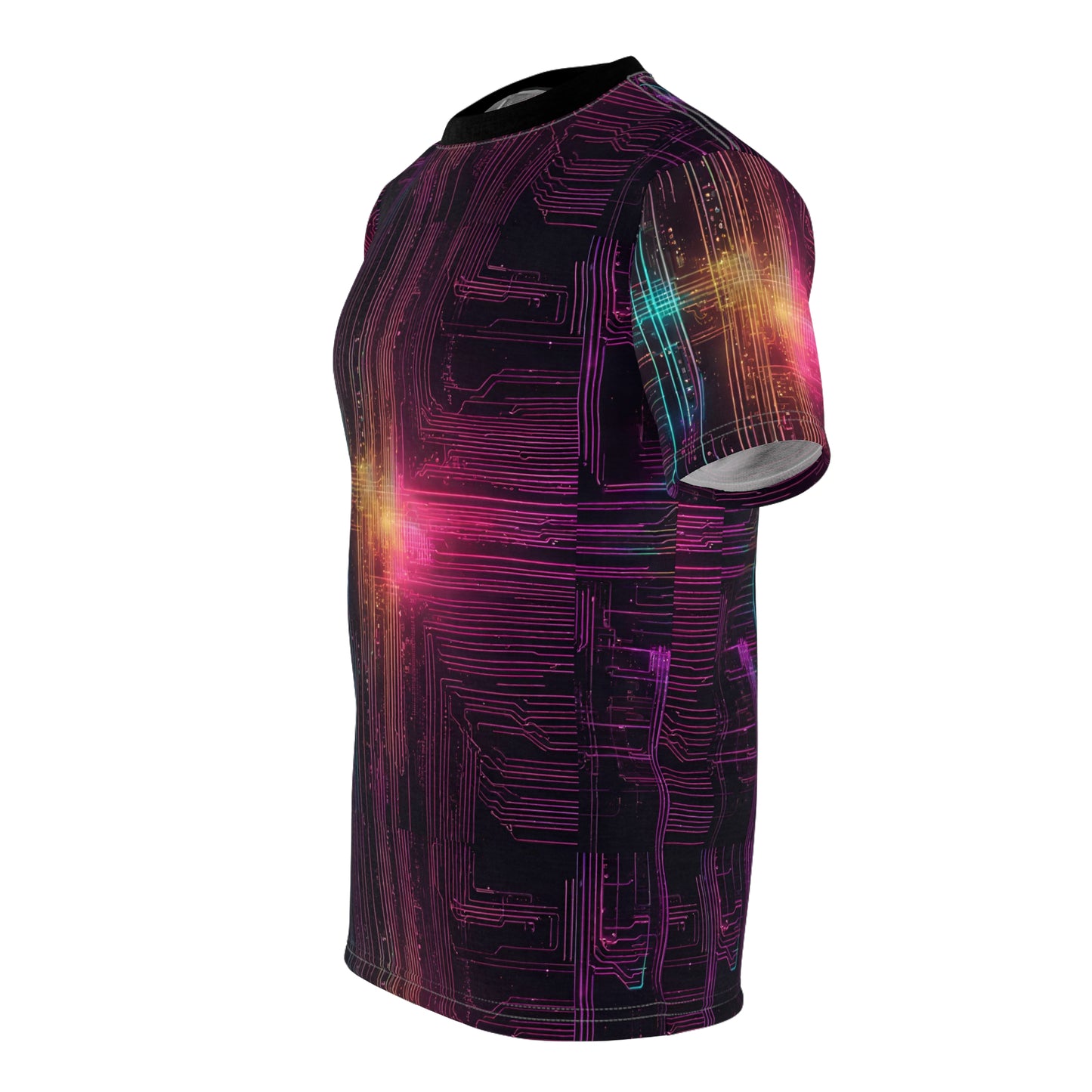 Neon Futuristic Lights Circuit Board Cyberpunk Unisex Cut & Sew Tee (AOP)