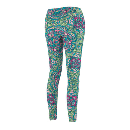 Green Boho Bliss Casual Women's Cut & Sew Casual Leggings (AOP)