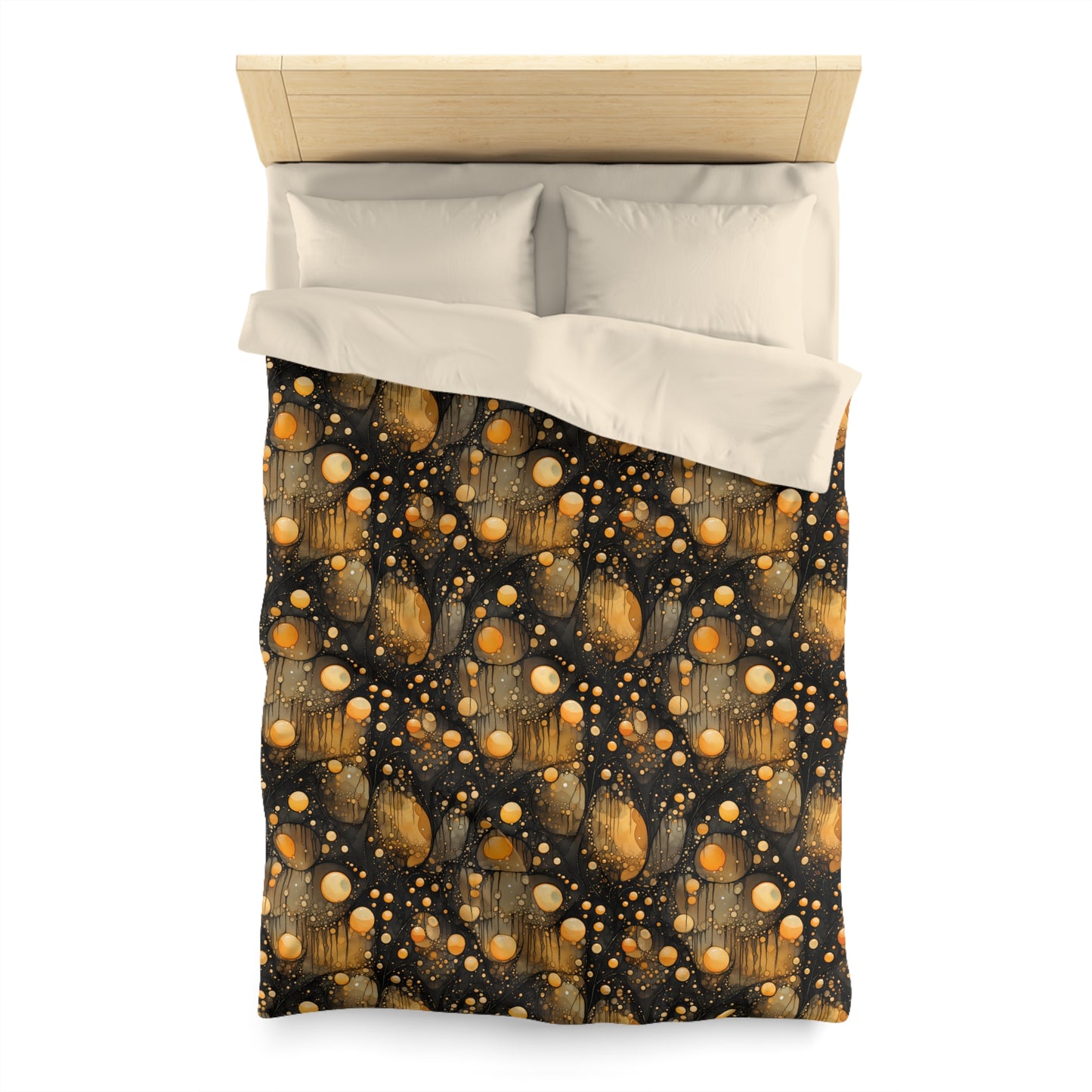 Halloween Yellow Orange Floating Blobs and Dark Microfiber Duvet Cover