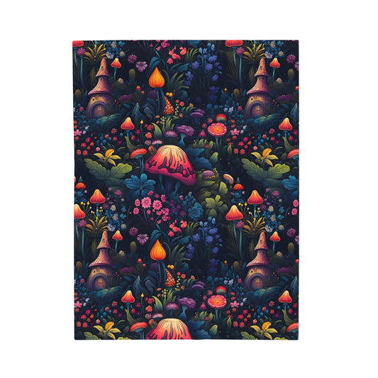 Fairy Tale Magical Forest With Colorful Mushrooms Velveteen Plush Blanket