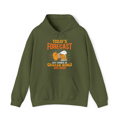 Today's Forecast 100% Chance of Chicken Wings and Beer Unisex Heavy Blend™ Hooded Sweatshirt