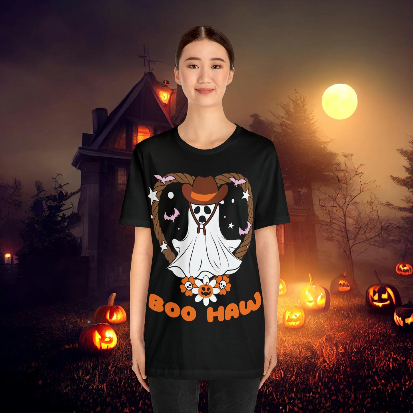 Boo Haw Retro Groovy Western Halloween Unisex Jersey Short Sleeve Tee Gifts for Him Gifts for Her