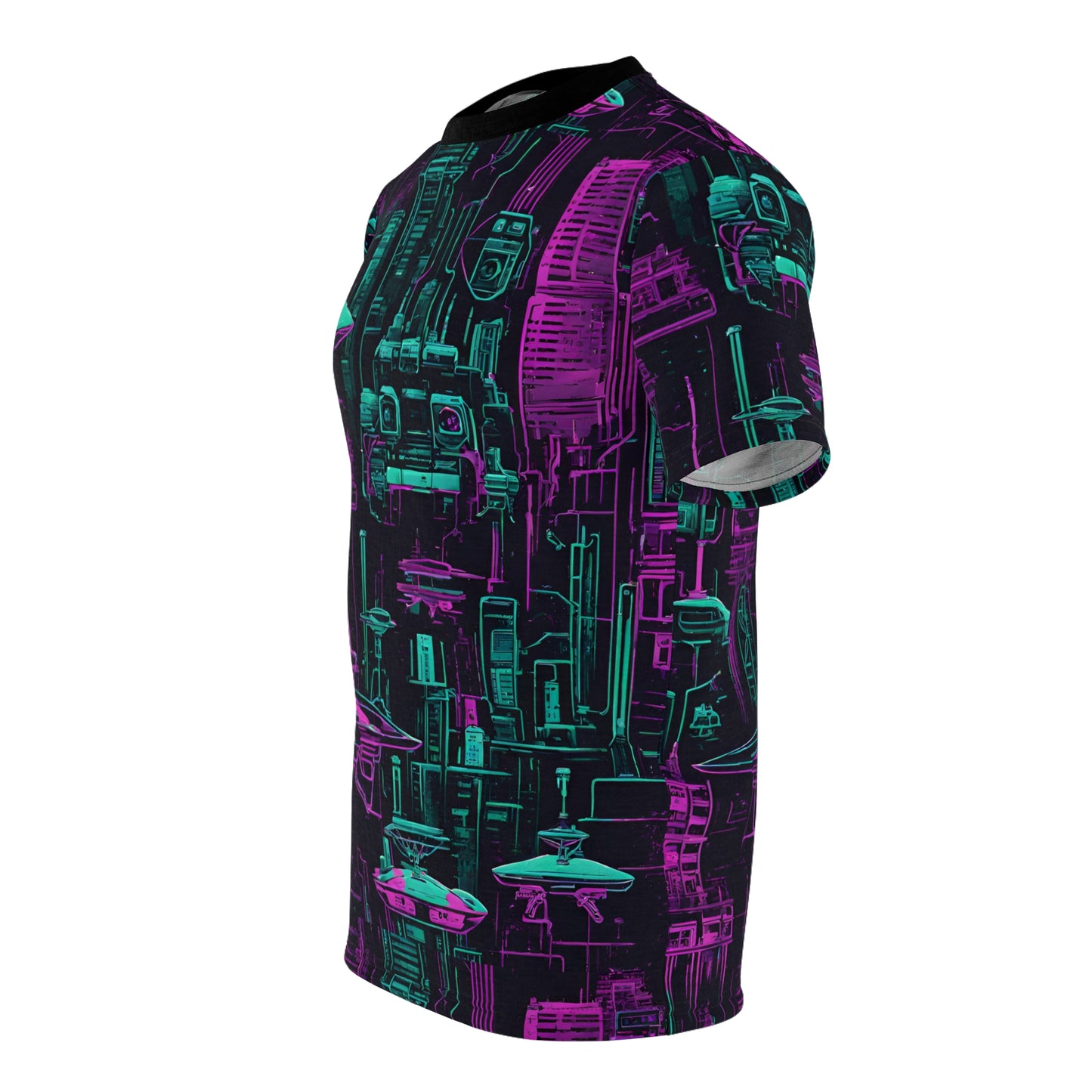 Neon Futuristic Lights Cyberpunk Drones Unisex Cut & Sew Tee (AOP)