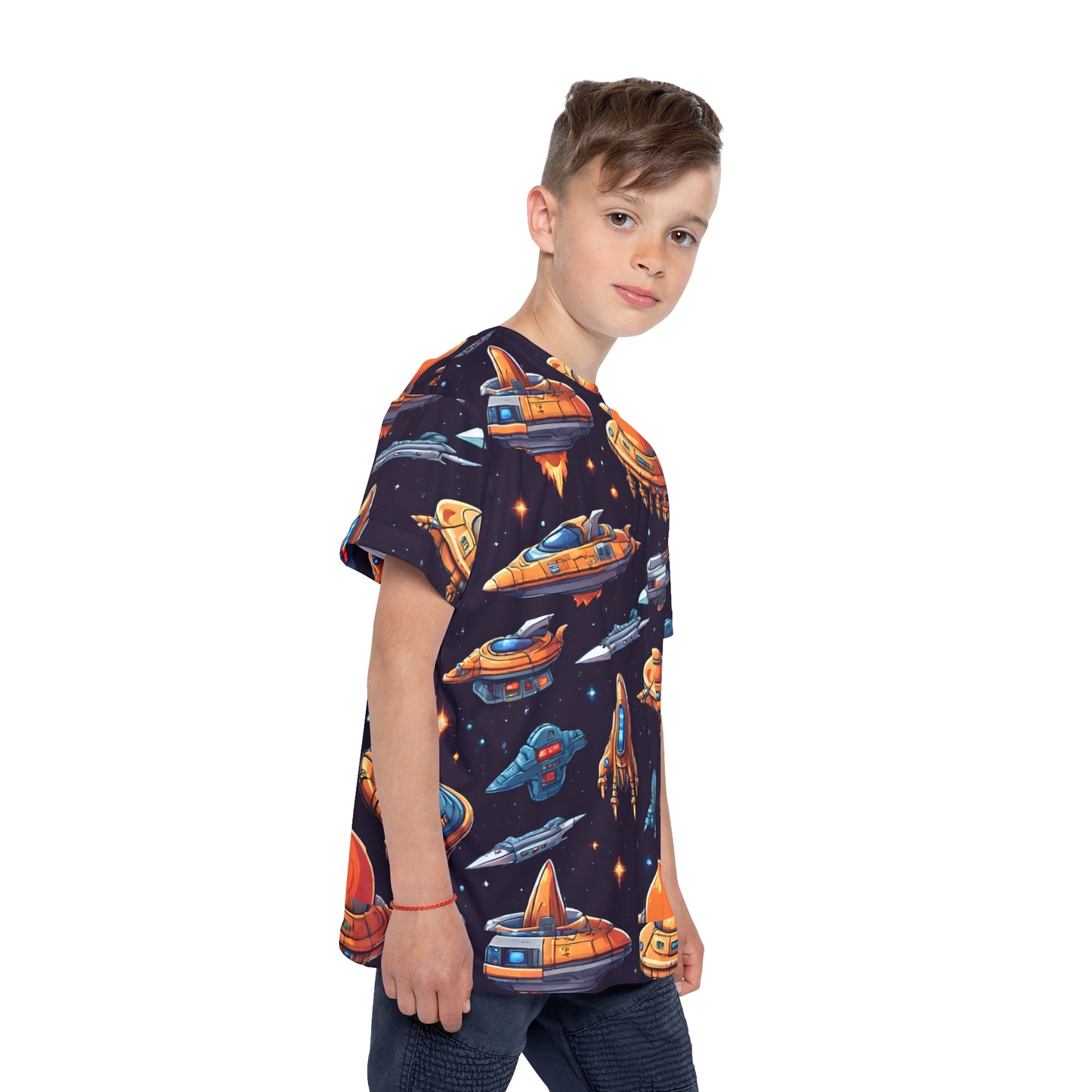 Launch into Playtime: All Over Print Kid Sport Jersey with Space Ships