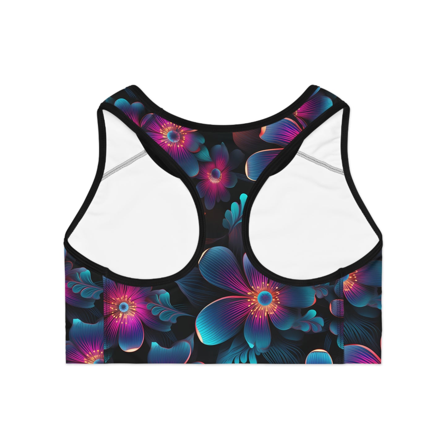 Neon Blossom Burst Women's Sports Bra Vibrant Floral Fitness Sports Bra (AOP)