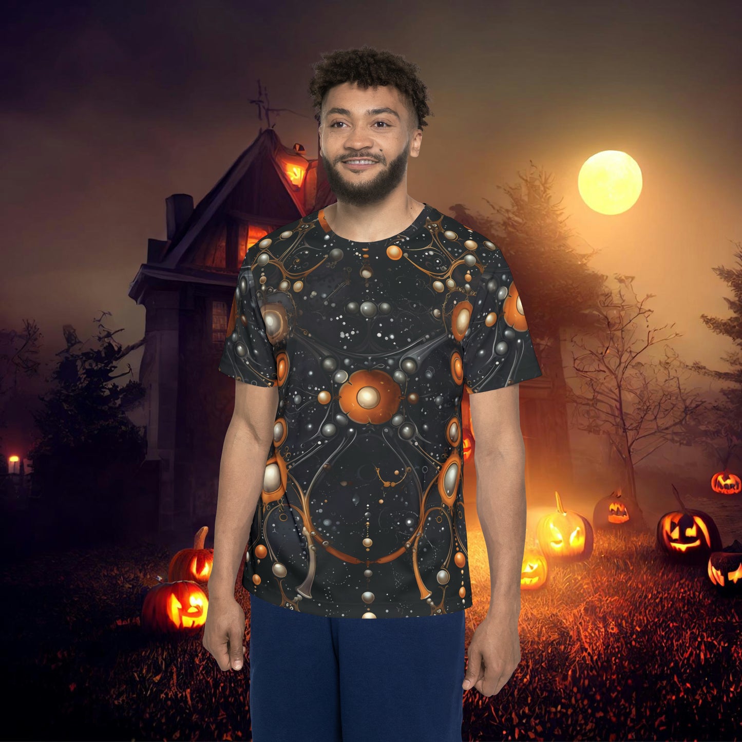 Halloween Yellow Orange Orbs Floating oozing and Dark Streaks  Men's Sports Jersey (AOP)