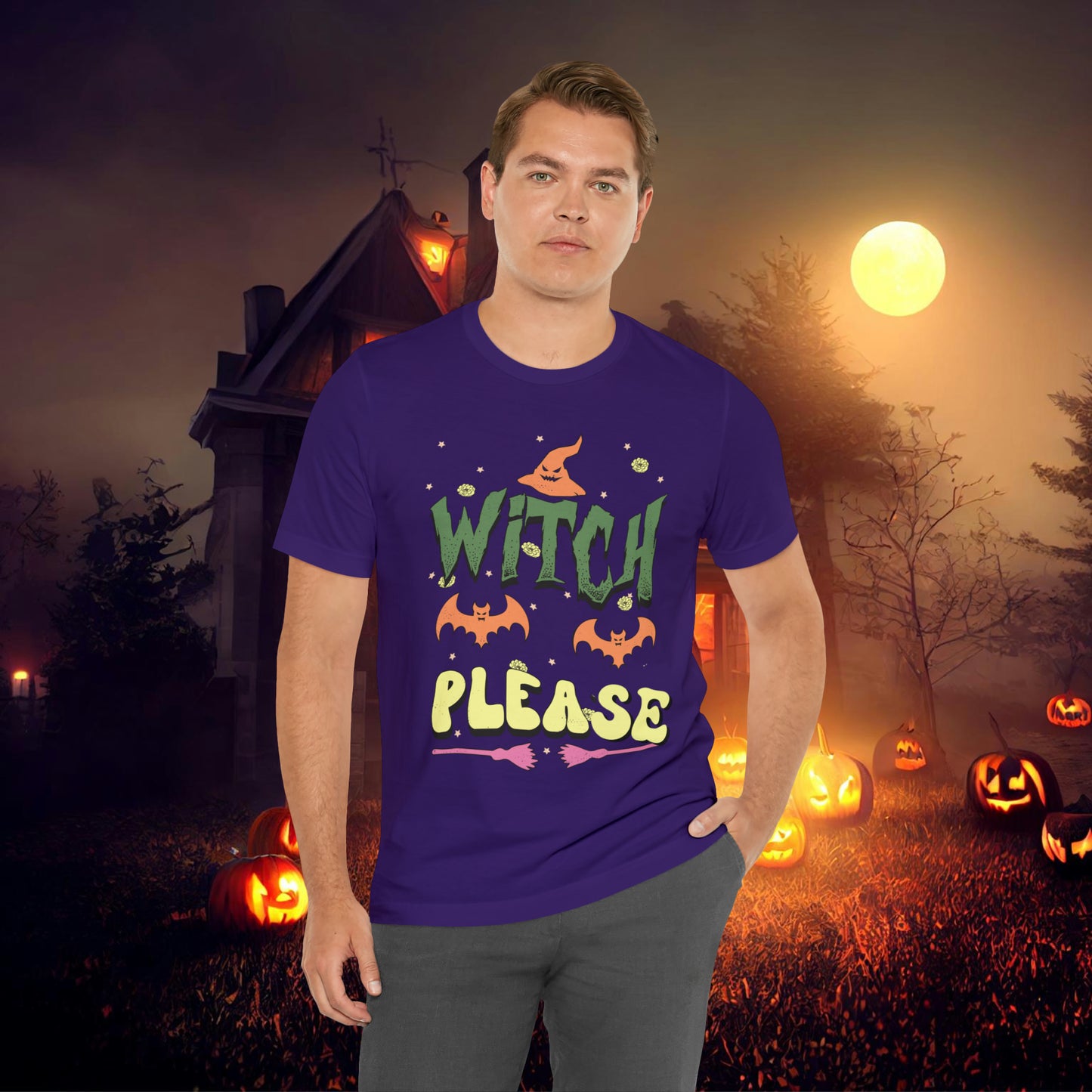 Witch Please Retro Groovy Halloween Unisex Jersey Short Sleeve Tee Gifts for Her Gifts for him