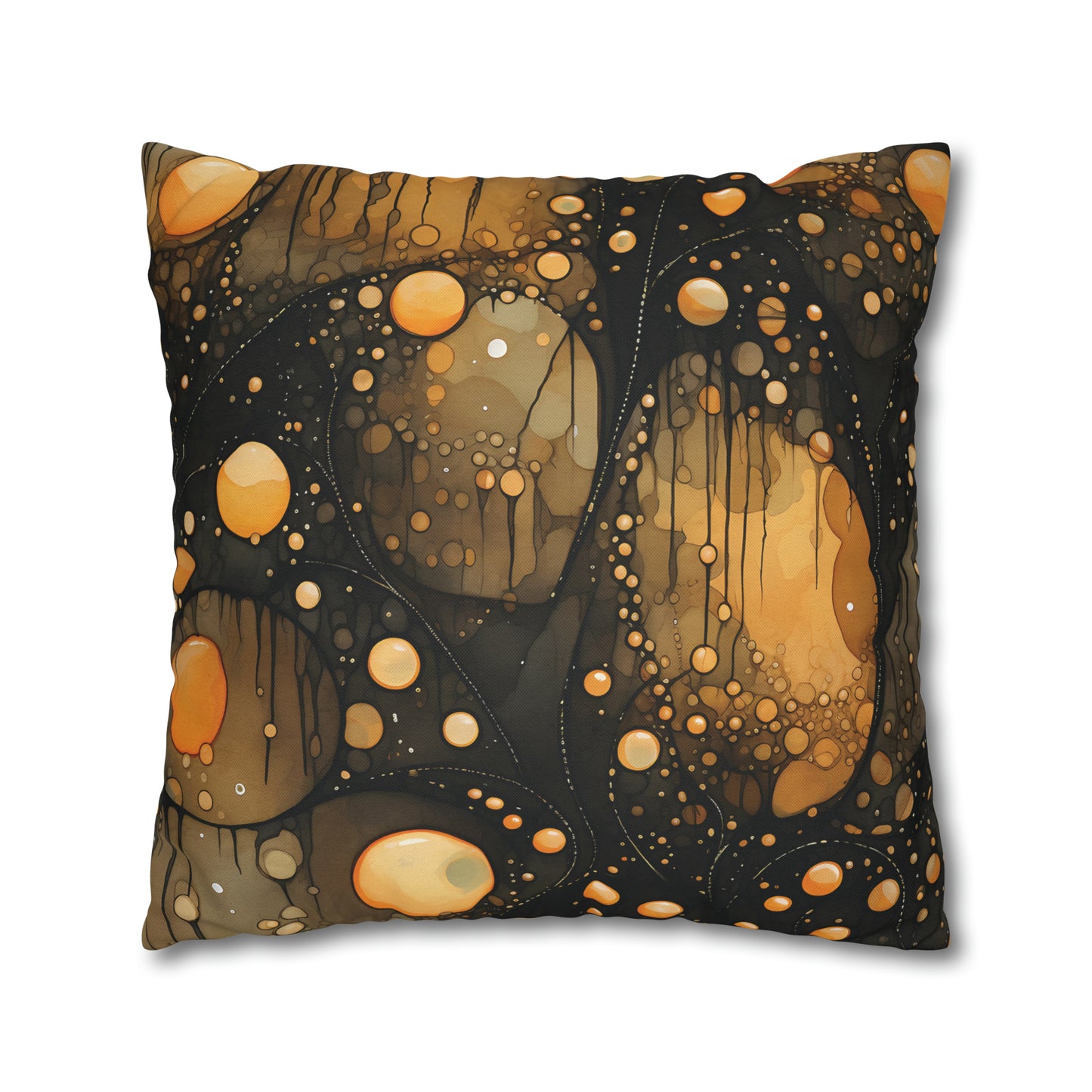 Halloween Yellow Orange Floating Blobs and Dark Spun Polyester Square Pillow Case