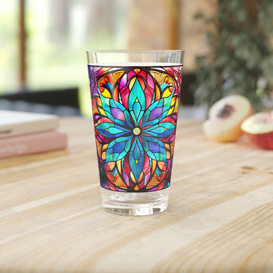 Blooming Beauty: A Rainbow-Colored Flower Stained Glass Masterpiece 16oz Pint Glass Gift idea gifts for home decor housewarming gift