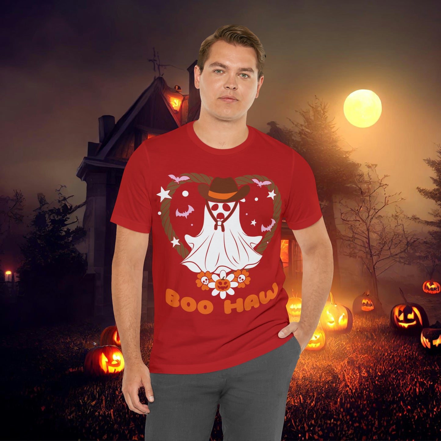 Boo Haw Retro Groovy Western Halloween Unisex Jersey Short Sleeve Tee Gifts for Him Gifts for Her