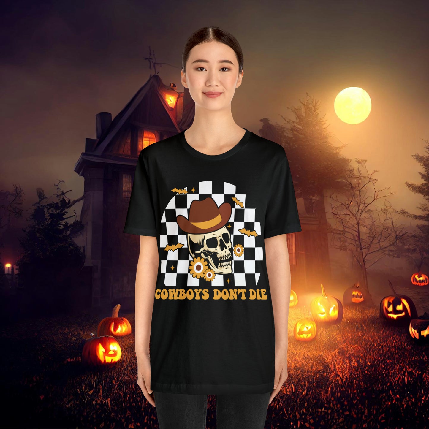 Cowboys Don't Die Retro Western Halloween Unisex Jersey Short Sleeve Tee Gifts for Her Gifts for him.