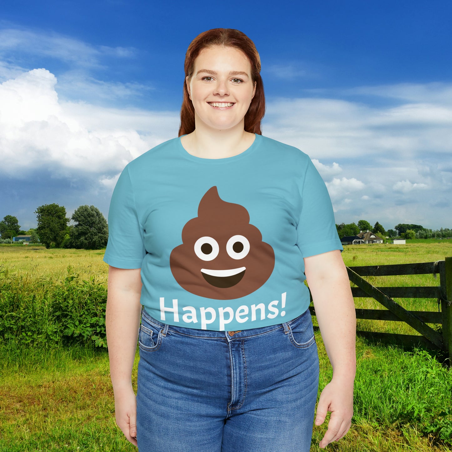 Embrace the Inevitable: 'Happens' Poop Emoji Unisex Jersey T-Shirt