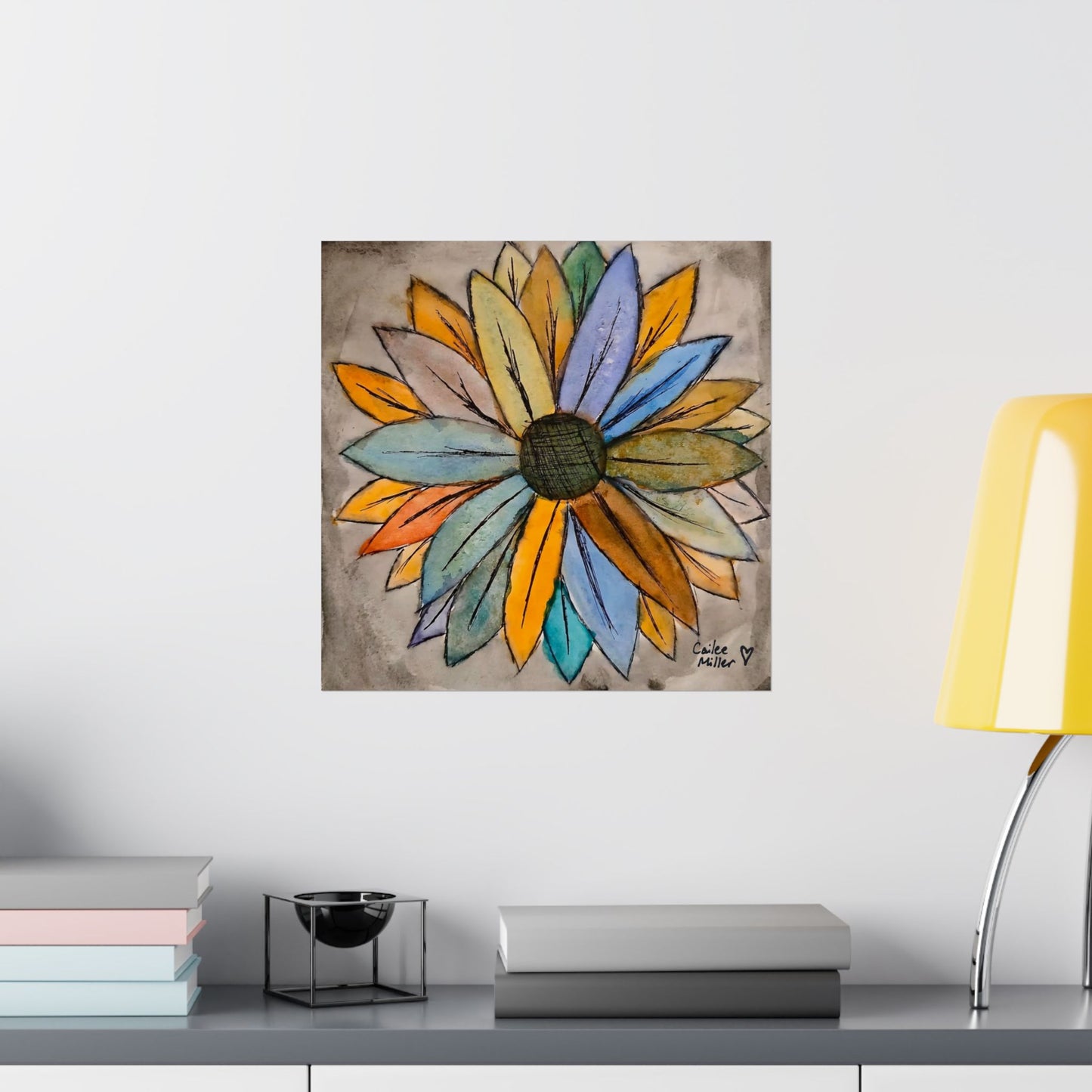 Matte Vertical Poster — Colorful Watercolor Sunflower Art Print from Artist Cailee Miller