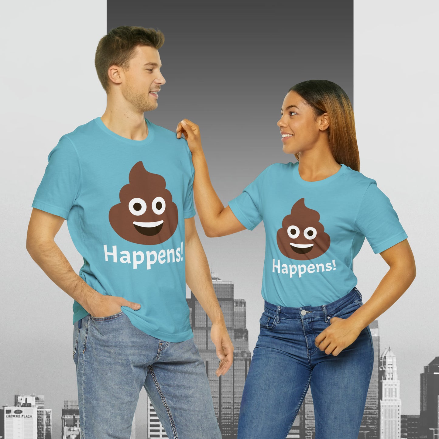 Embrace the Inevitable: 'Happens' Poop Emoji Unisex Jersey T-Shirt