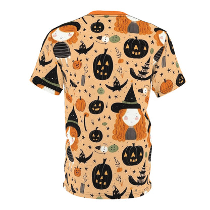 Halloween Trick or Treat Ghosts Witch Hats Jack o Lanterns Unisex Cut & Sew Tee (AOP)