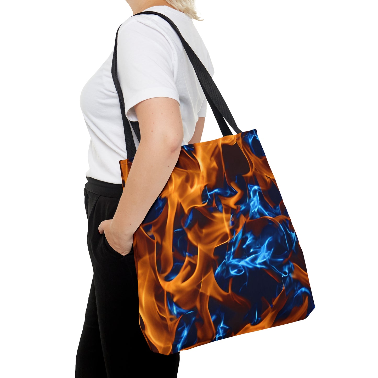 Blue and Orange Flame All Over Print (AOP) Tote Bag - Stylish and Spacious Carry-All