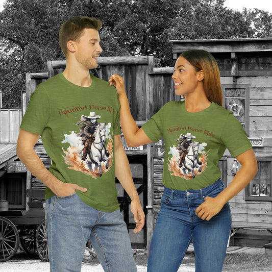 Haunted Horse Ride Western Halloween Unisex Jersey Short Sleeve Tee Gifts for Him Gifts for Her