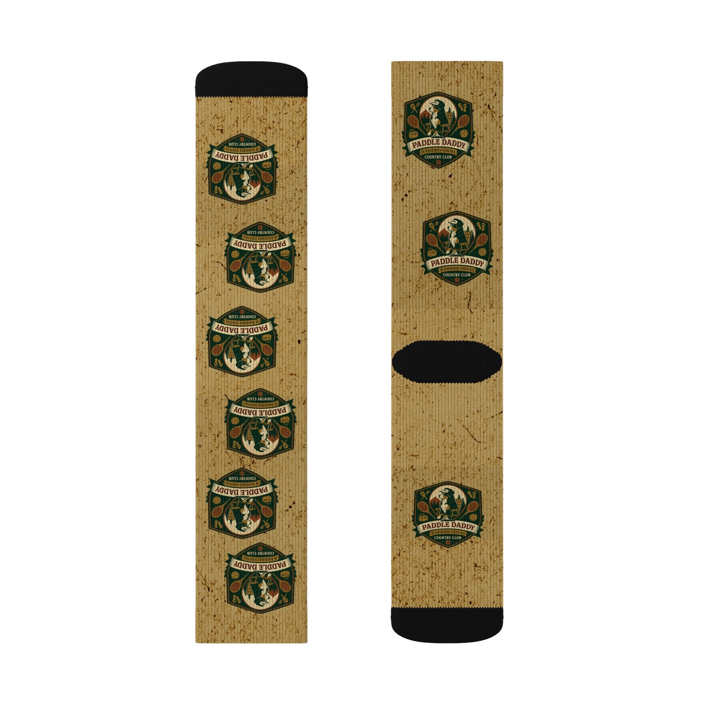 Paddle Daddy Country Club Socks – Chloe-Stamped Lore for Your Feet Rustic Camp-Themed Sublimation Socks, Cozy Adventure Gift, Hiking Accessories, Camping Gear, Unique Sock Design