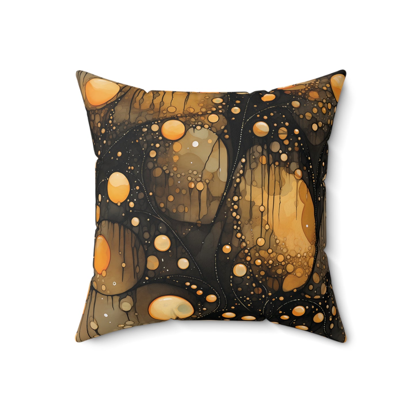 Halloween Yellow Orange Floating Blobs and Dark Spun Polyester Square Pillow