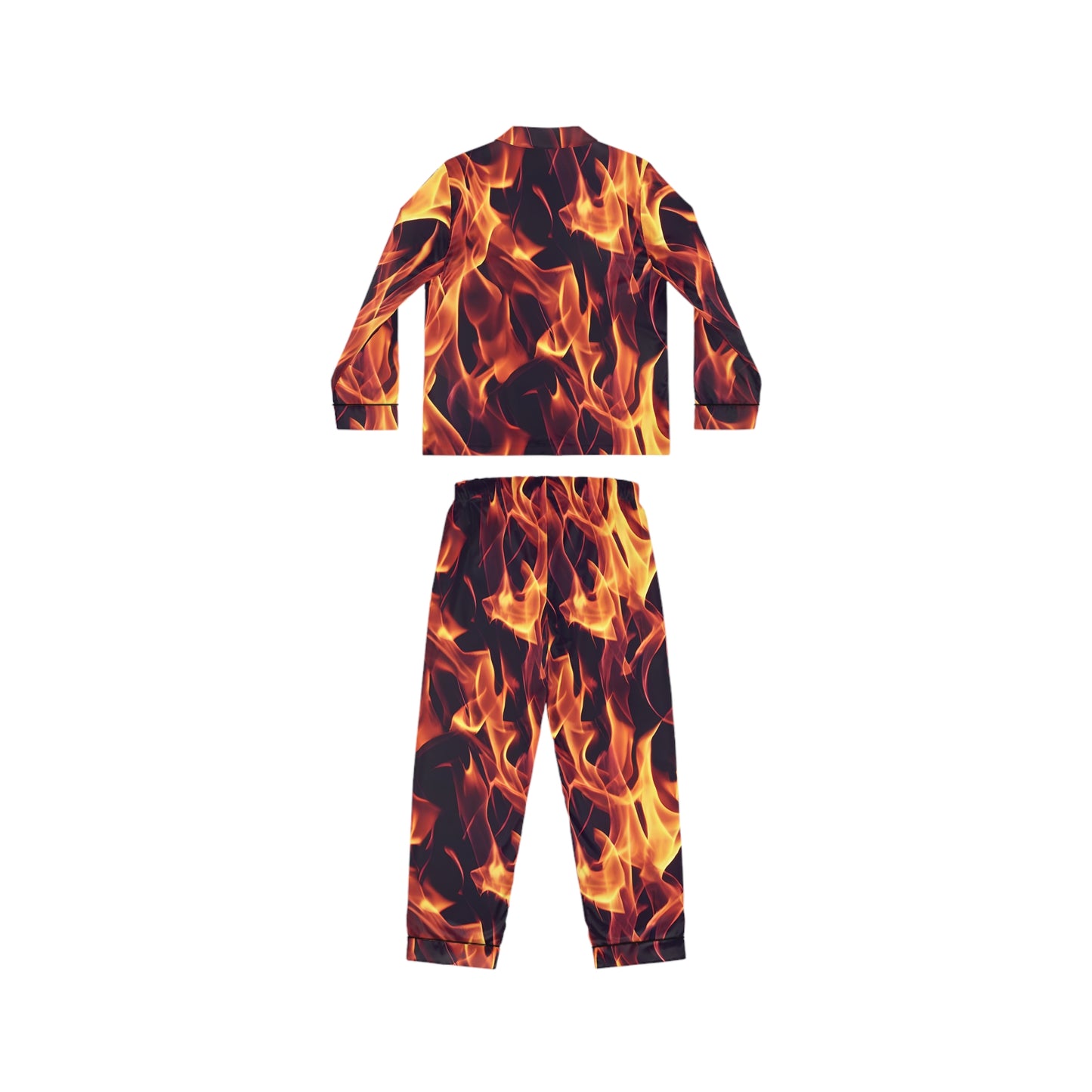 Women's Satin Pajamas with Orange Flame All Over Print (AOP) - Luxurious Comfort in a Fiery Design