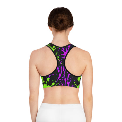 Pink & Green Paint Splatter Sports Bra