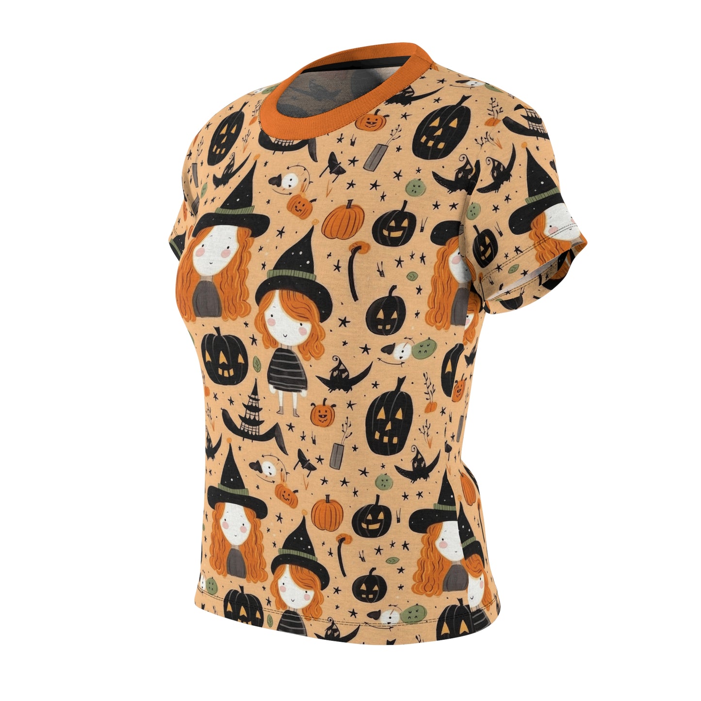 Halloween Trick or Treat Ghosts Witch Hats Jack o Lanterns Women's Cut & Sew Tee (AOP)