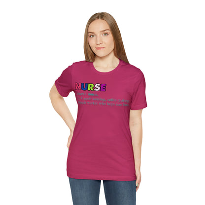 Definition of a Nurse Unisex Jersey Tee Bella+Canvas 3001 Healthcare Gift Medical Students, Soft Fabric, Various Sizes Available