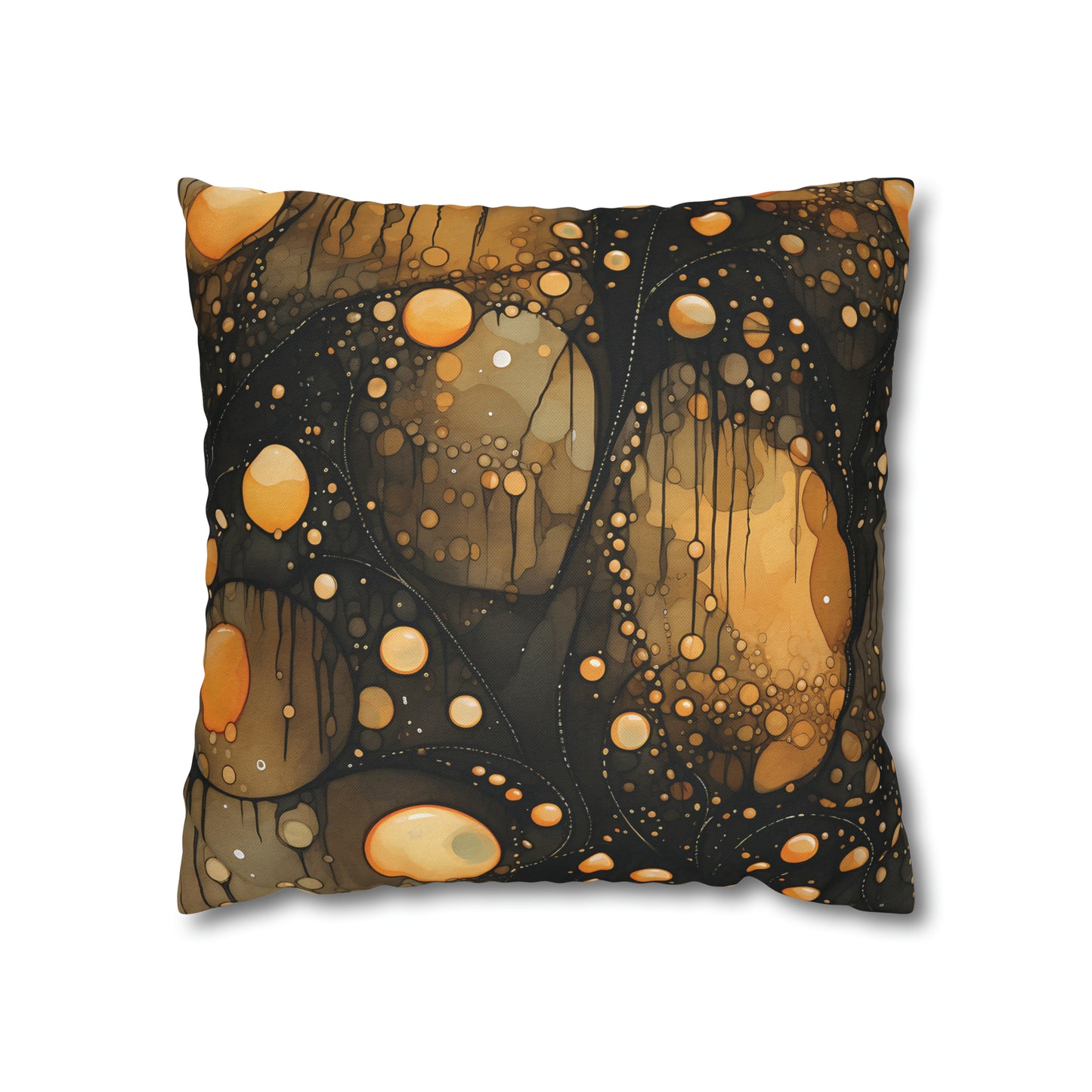 Halloween Yellow Orange Floating Blobs and Dark Spun Polyester Square Pillow Case