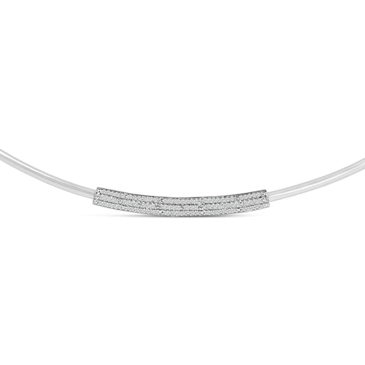 .925 Sterling Silver 1/5 Cttw Diamond Curved Bar Diamond Necklace