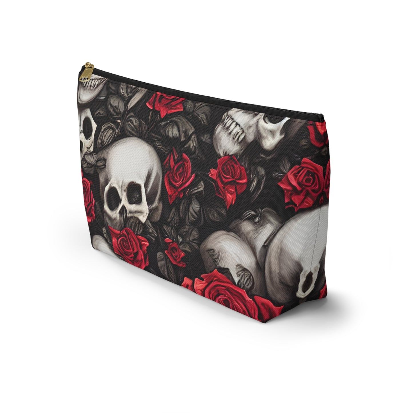 Hyper Realistic Skulls and Red Roses by artist Anne-Laure Goupil Accessory Pouch w T-bottom