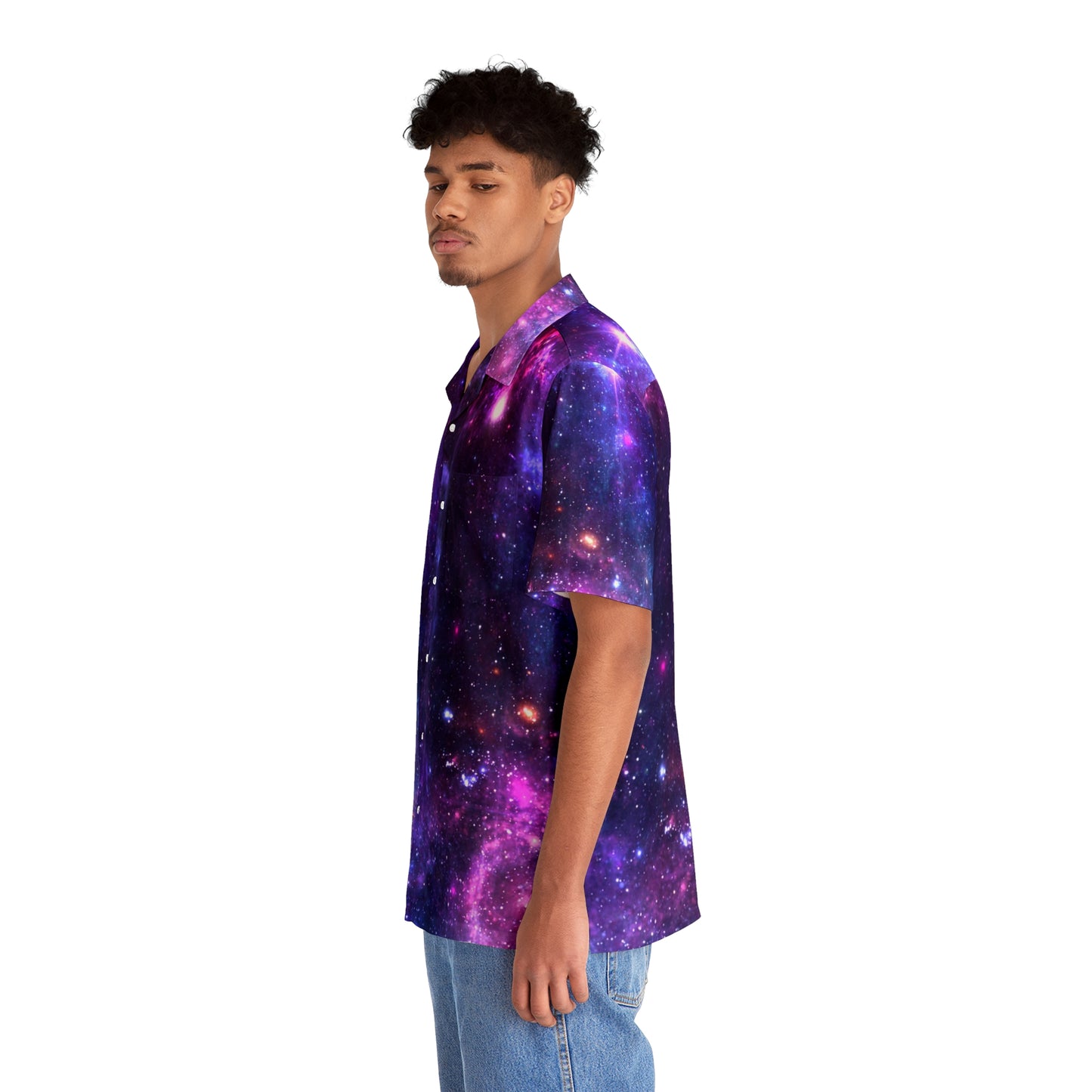 Purple Beyond the Stars Outer Space Out of this World  Men's Hawaiian Shirt (AOP)