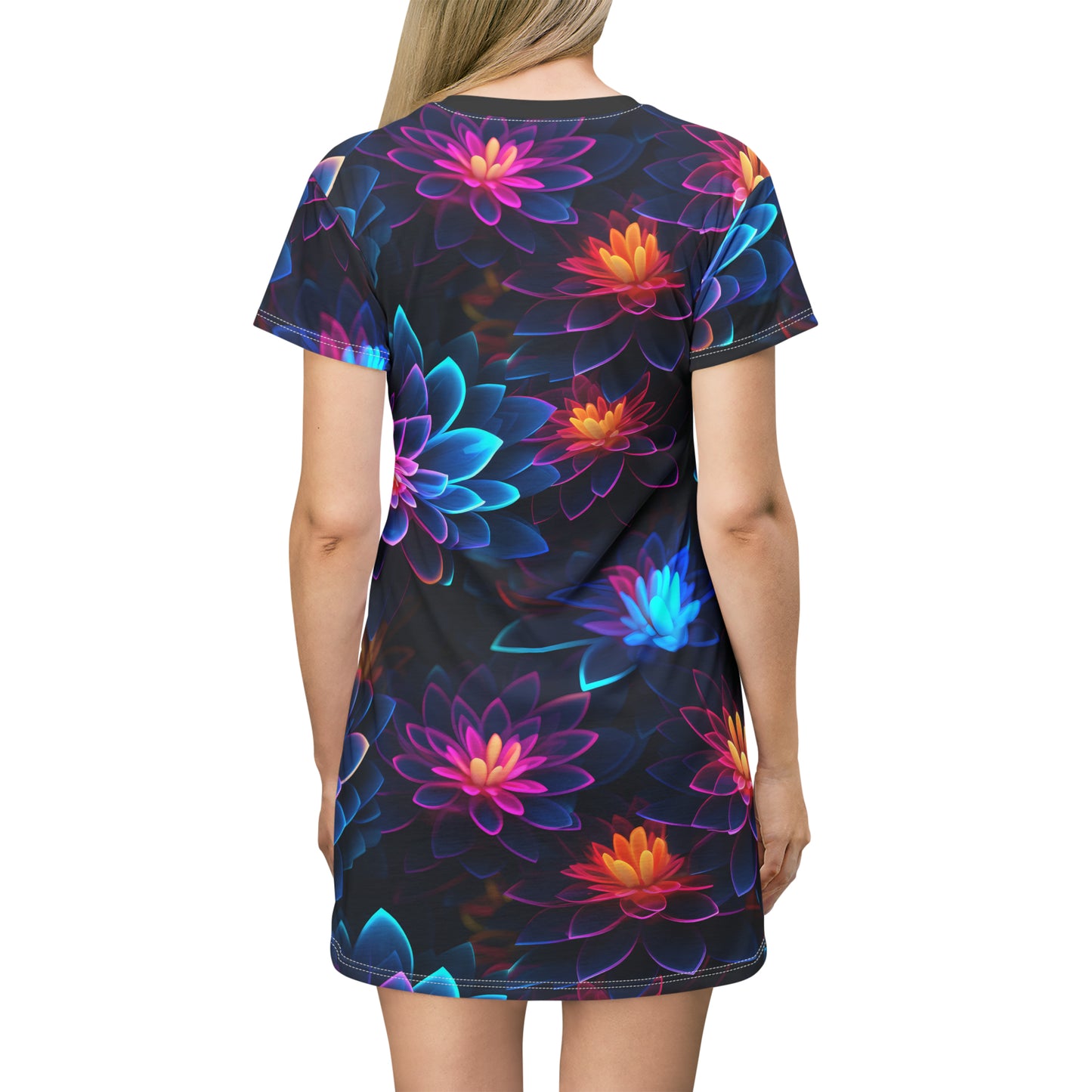 Whimsy Neon Blossom Festival T-Shirt Dress (AOP)