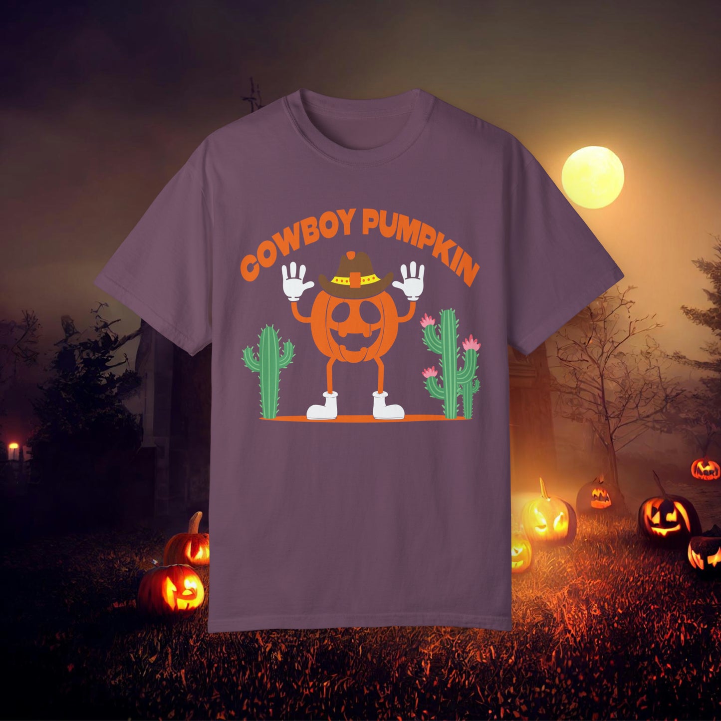 Cowboy Pumpkin Retro Groovy Halloween Unisex Garment-Dyed T-shirt Gifts for Him Gifts for Her