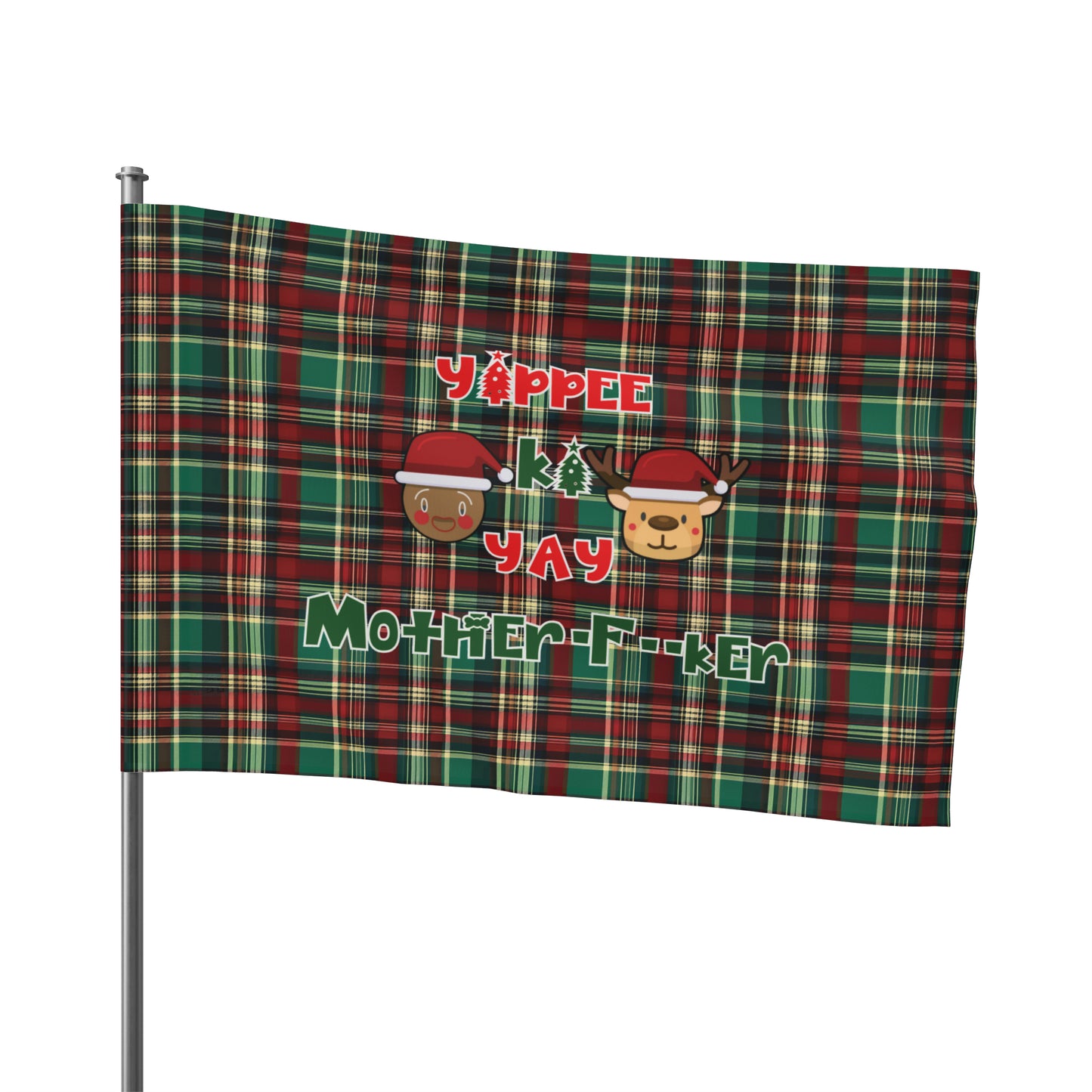 Die Hard Inspired Christmas House Flag | Yippee Ki Yay Mother-F--ker | Festive Plaid Pattern | Holiday Outdoor Decor