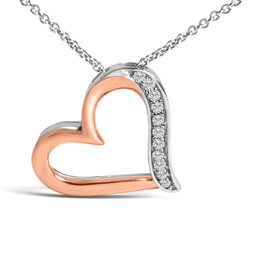14K Rose Gold Plated Sterling Silver 1/10 Cttw Diamond Open Heart Pendant Necklace