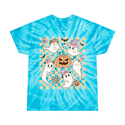 Happy Ghosts and Pumpkins Retro Groovy Halloween Tie-Dye Tee, Cyclone Gifts for him Gifts For Her