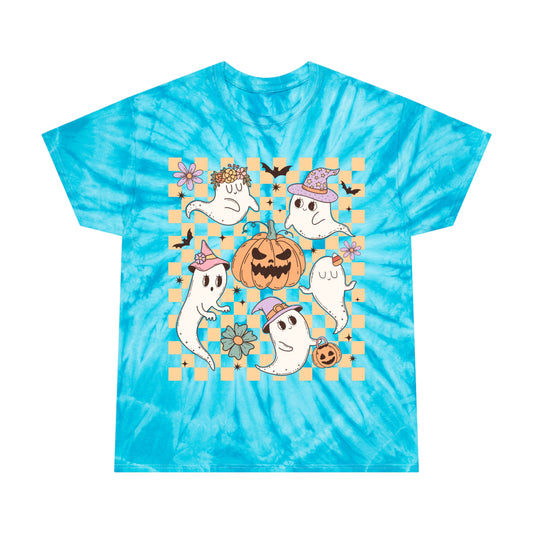 Happy Ghosts and Pumpkins Retro Groovy Halloween Tie-Dye Tee, Cyclone Gifts for him Gifts For Her