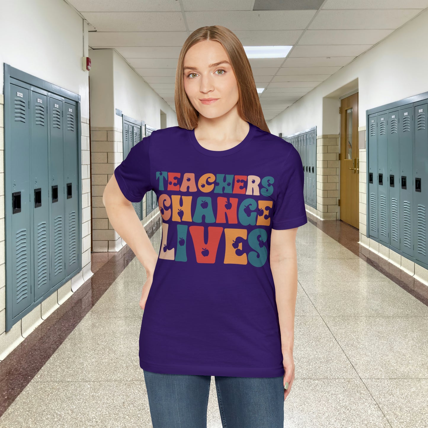 Colorful Teachers Change Lives Back to School Unisex Jersey Short Sleeve Tee Gifts for him, Gifts for Her