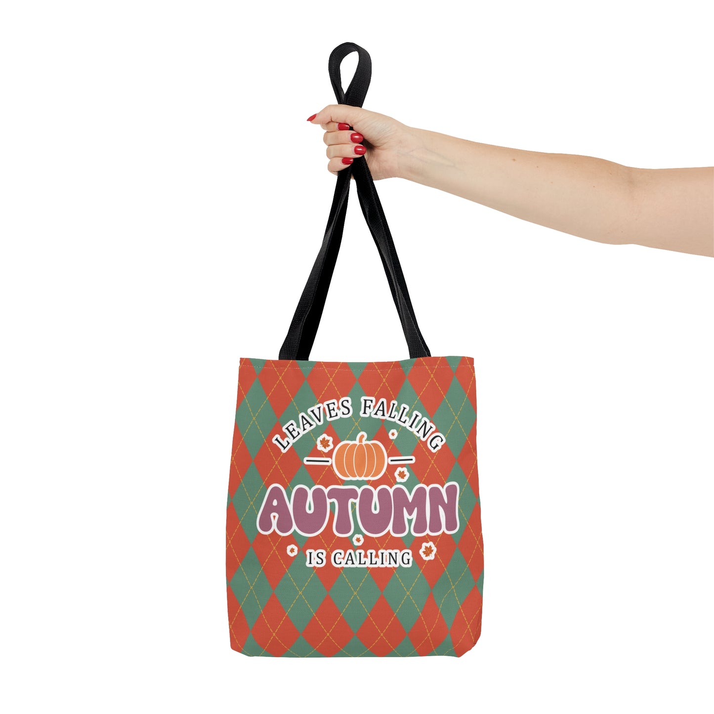 Vintage Green and Orange Rhombus pattern Fall Tote Bag (AOP) - Embrace Autumn's Beauty on the Go