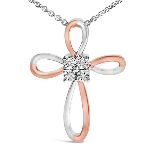 10K Rose Gold Plated Sterling Silver Diamond Accent Cross Pendant Necklace