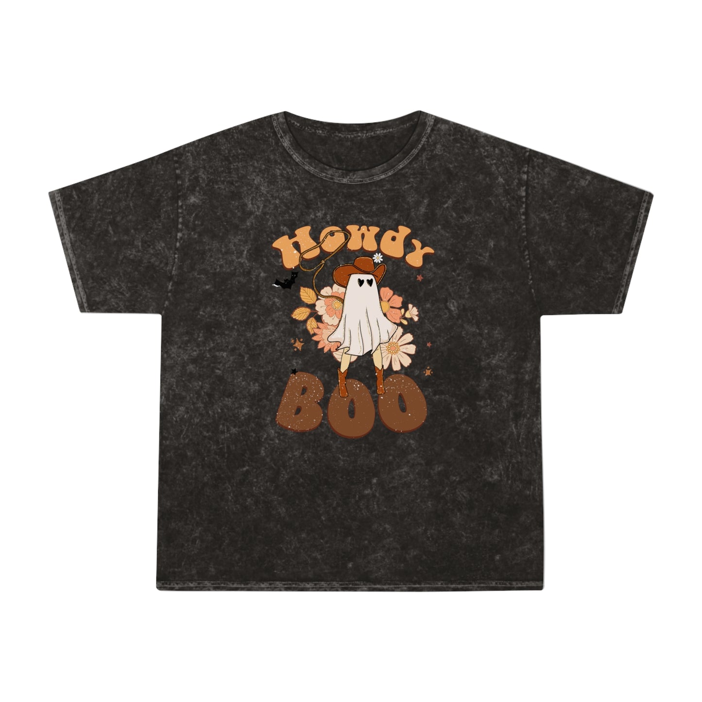 Ghost Cowboy saying Howdy Boo Retro Groovy Hallowen Unisex Mineral Wash T-Shirt Gifts for Her